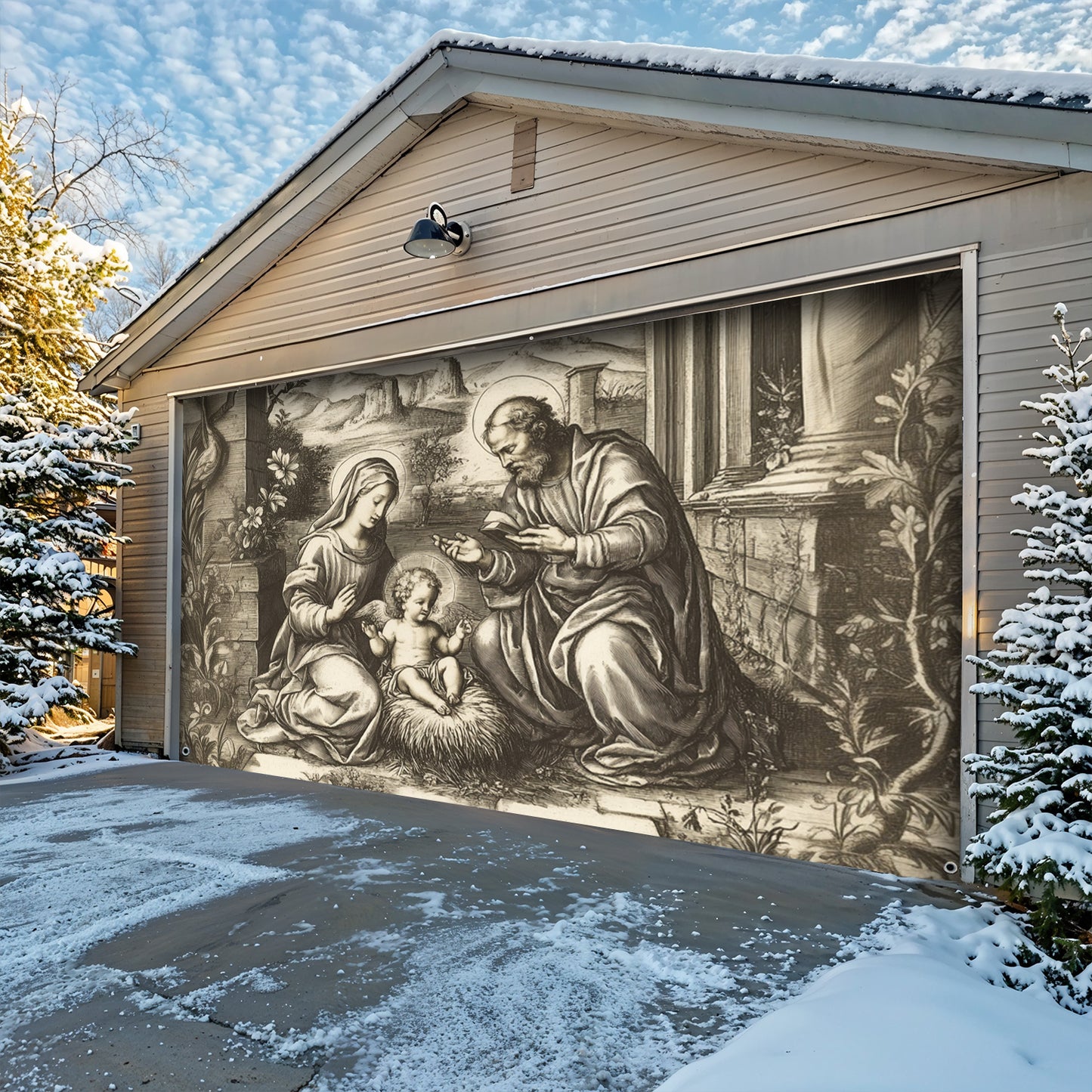 Lorva Christmas Holy Family Garage Door Banner Decoration Classical