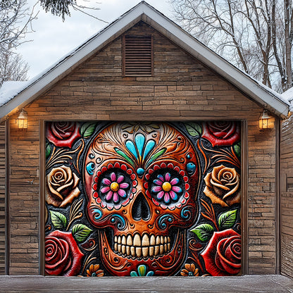 Lorva Garage Door Banner Gorgeous Rose Skull