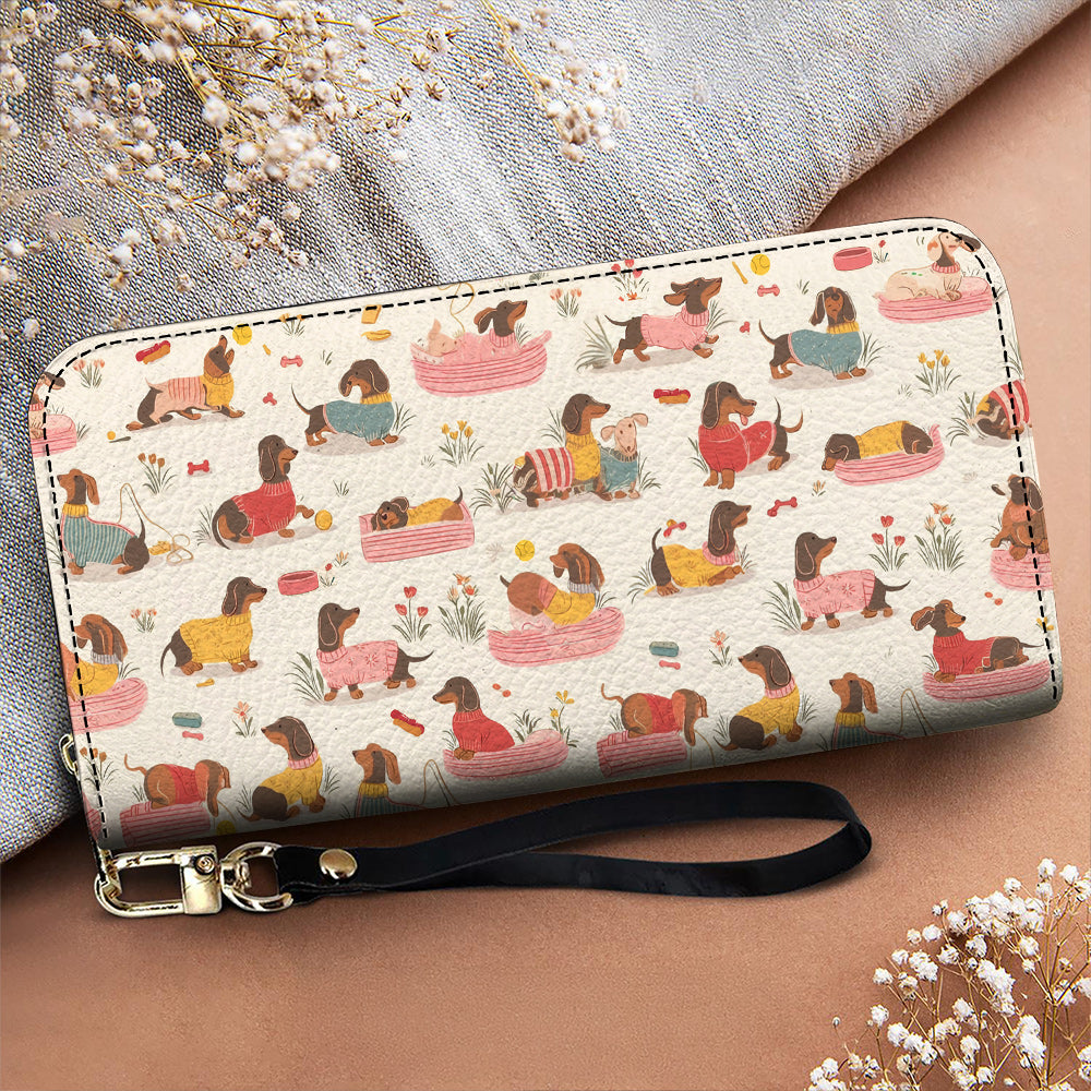 Lorva Dachshund Leather Wallet Playful Garden