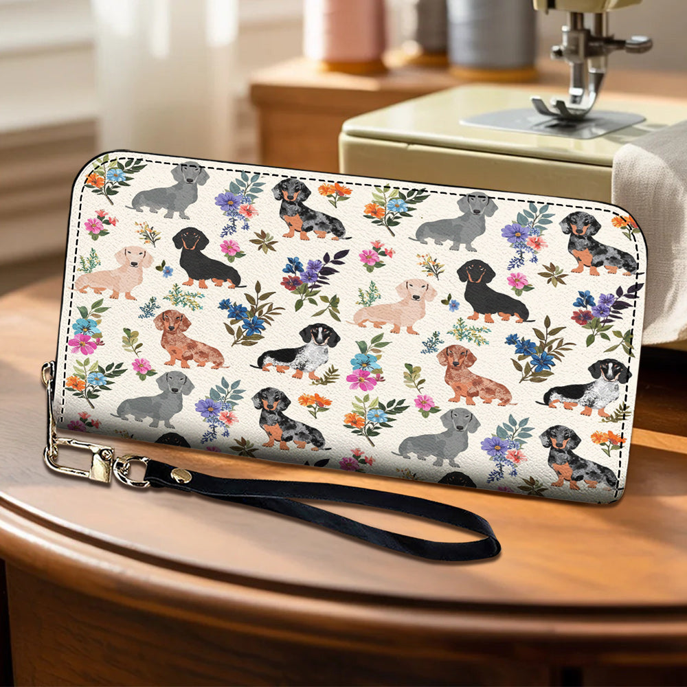 Lorva Leather Wallet Charming Floral Dachshunds
