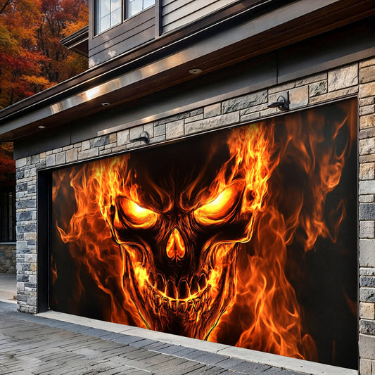 Lorva Halloween Garage Door Banner Decoration Flaming Skull
