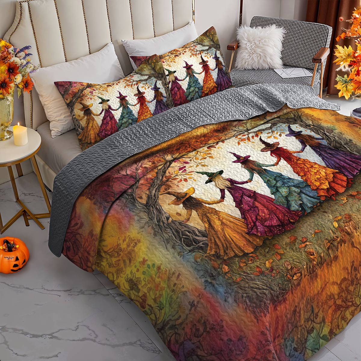 Witch Lorva All Season Quilt 3-Piece Set Rainbow Coven Magic