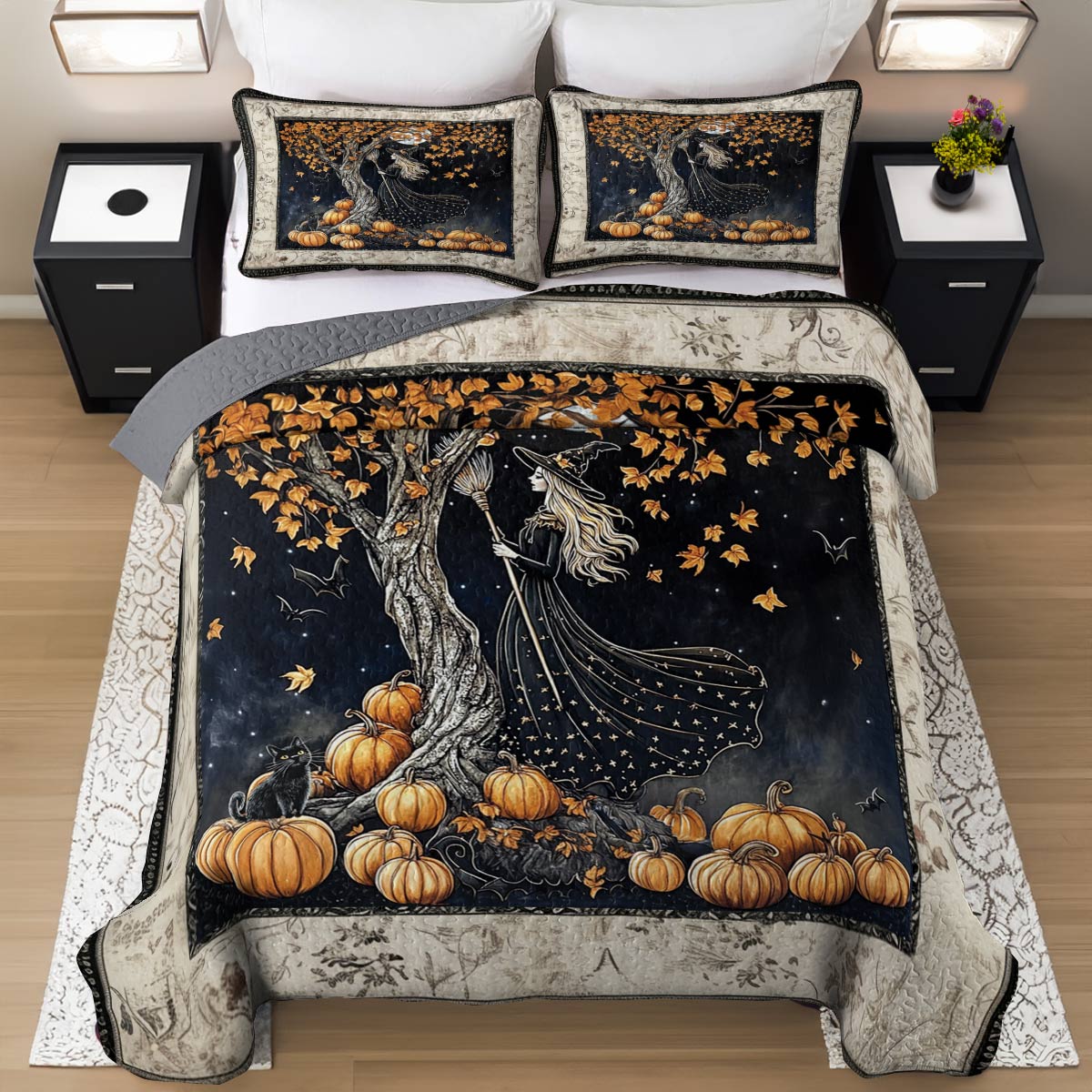 Witch Lorva All Season Quilt 3-Piece Set Moonlit Pumpkin Witch