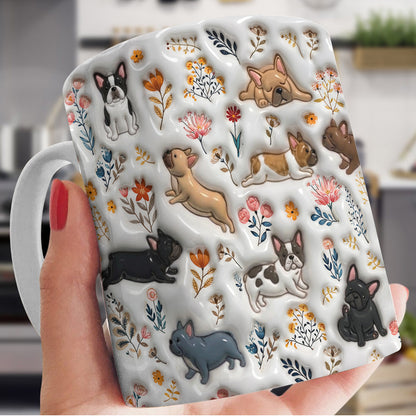Lorva French Bulldog Flat Print Mug Cute Field Floral