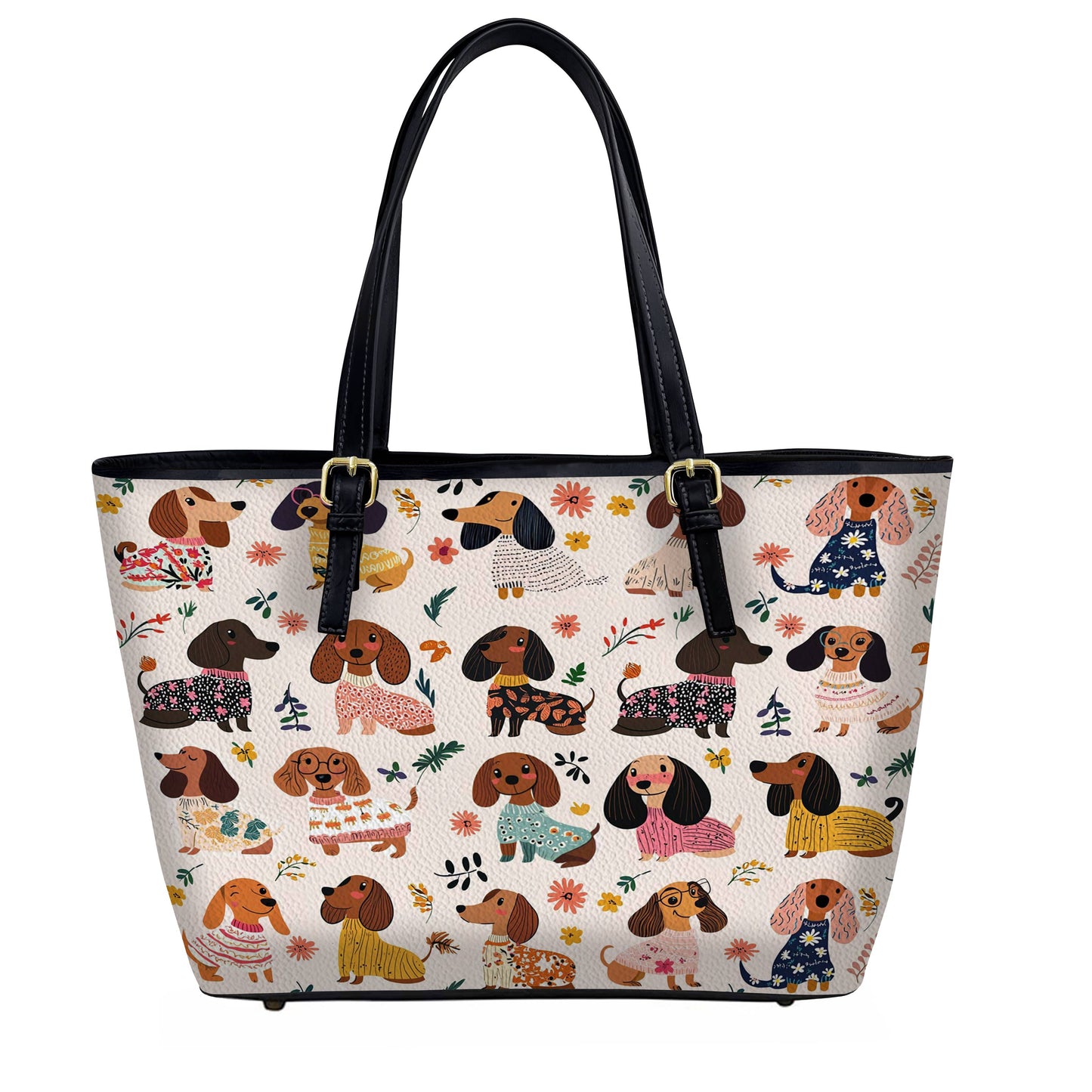 Lorva Dachshund Leather Tote Bag Wagging In Bloom