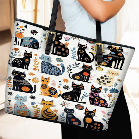 Lorva Leather Tote Bag Whimsical Whiskers In Bloom