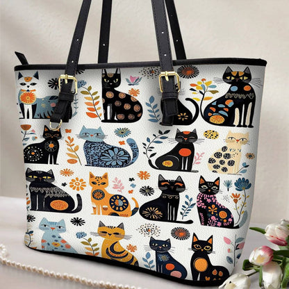 Lorva Leather Tote Bag Whimsical Whiskers In Bloom