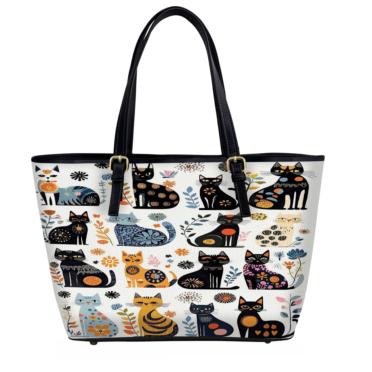 Lorva Leather Tote Bag Whimsical Whiskers In Bloom