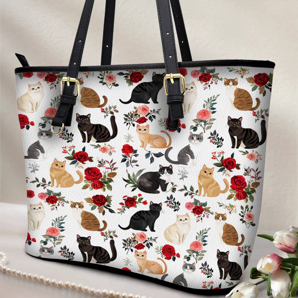Lorva Leather Tote Bag Cute Rose Kitten
