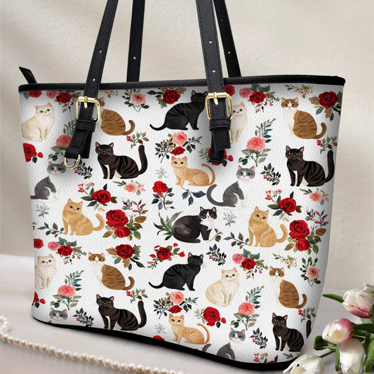 Lorva Leather Tote Bag Cute Rose Kitten