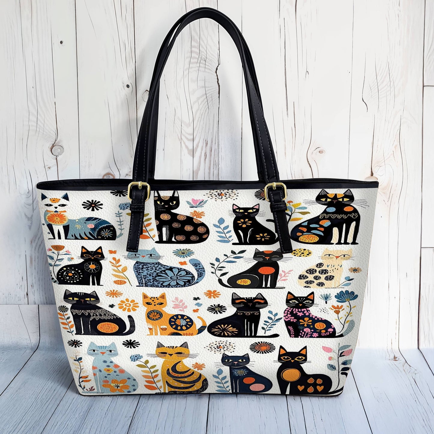 Lorva Leather Tote Bag Whimsical Whiskers In Bloom