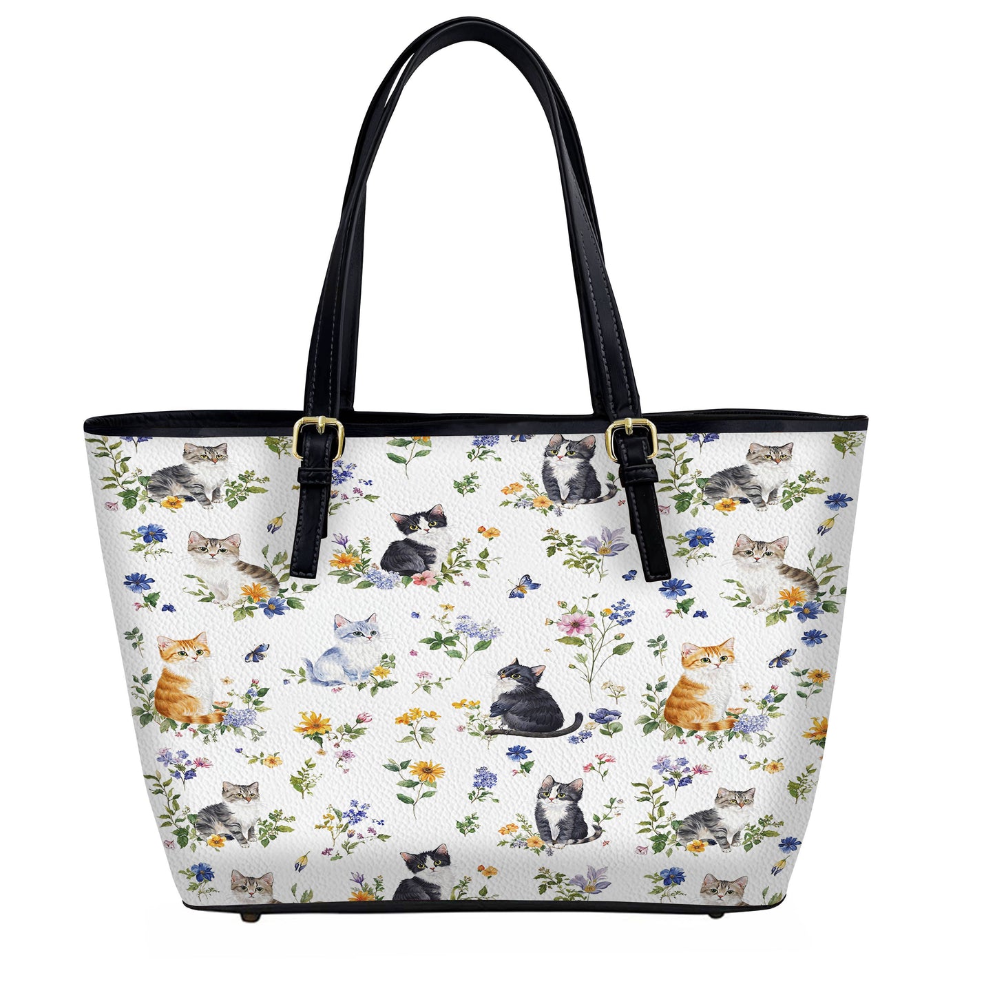 Lorva Leather Tote Bag Sweet Floral Cats
