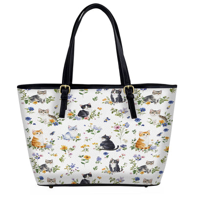 Lorva Leather Tote Bag Sweet Floral Cats