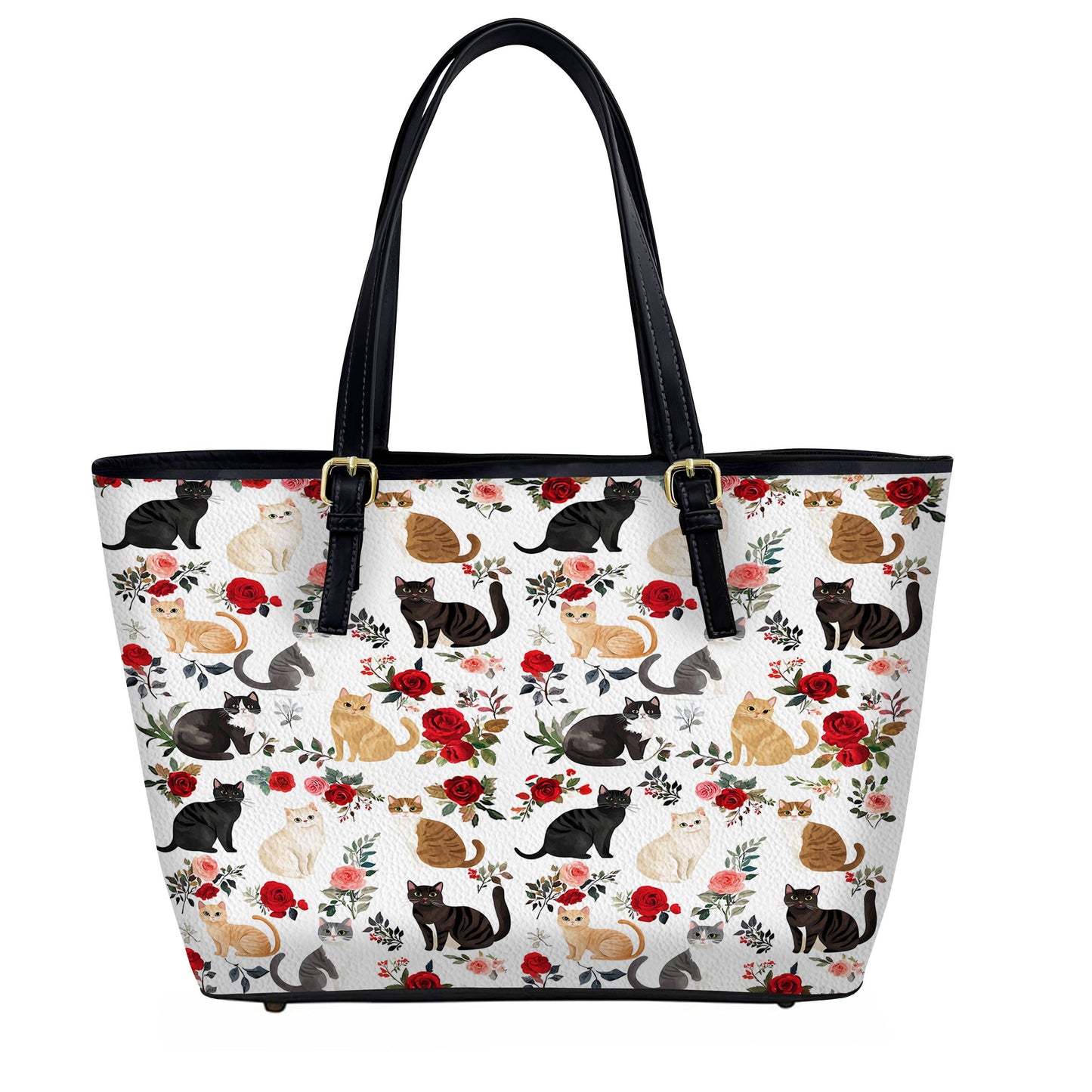 Lorva Leather Tote Bag Cute Rose Kitten