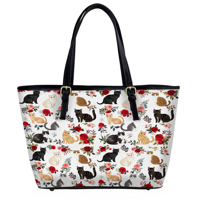 Lorva Leather Tote Bag Cute Rose Kitten