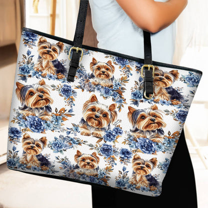 Lorva Leather Tote Bag Charming Yorkie Haven