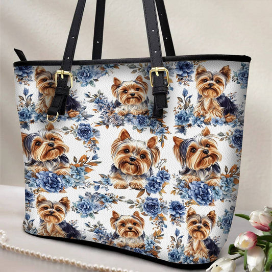 Lorva Leather Tote Bag Charming Yorkie Haven
