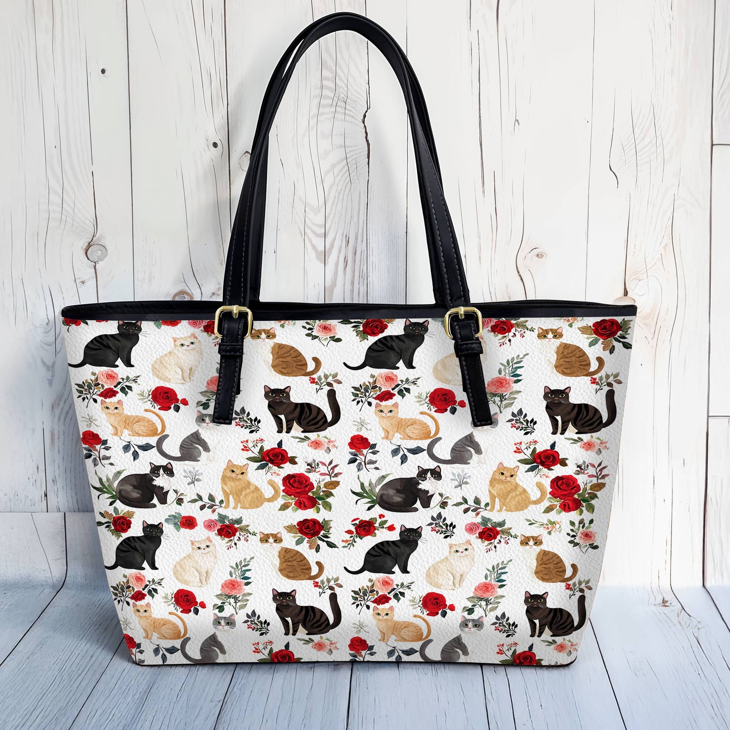 Lorva Leather Tote Bag Cute Rose Kitten