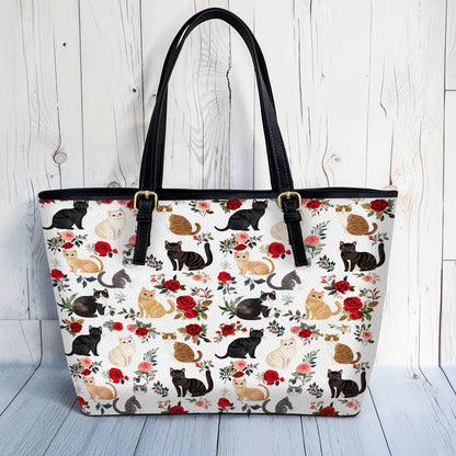Lorva Leather Tote Bag Cute Rose Kitten