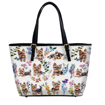 Lorva Leather Tote Bag Yorkie Bloom Bliss