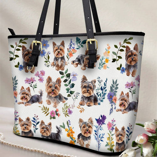 Lorva Leather Tote Bag Yorkie Bloom Bliss