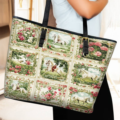 Lorva Leather Tote Bag Horse Charm Floral Grace