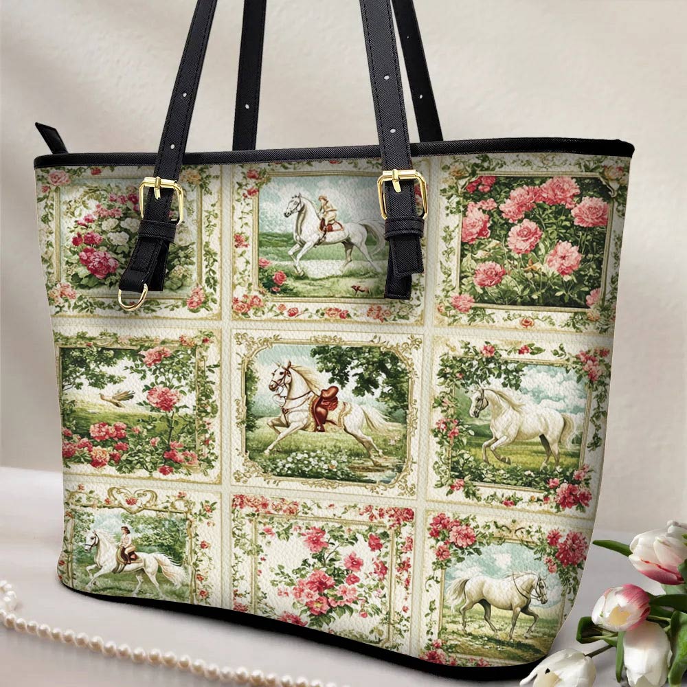 Lorva Leather Tote Bag Horse Charm Floral Grace