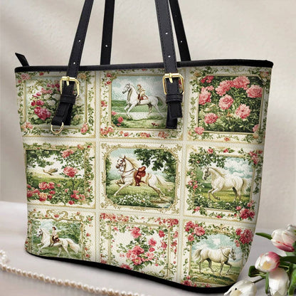 Lorva Leather Tote Bag Horse Charm Floral Grace
