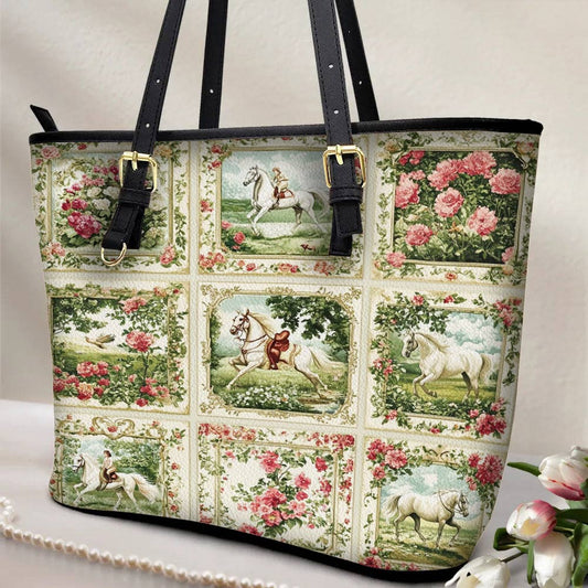Lorva Leather Tote Bag Horse Charm Floral Grace