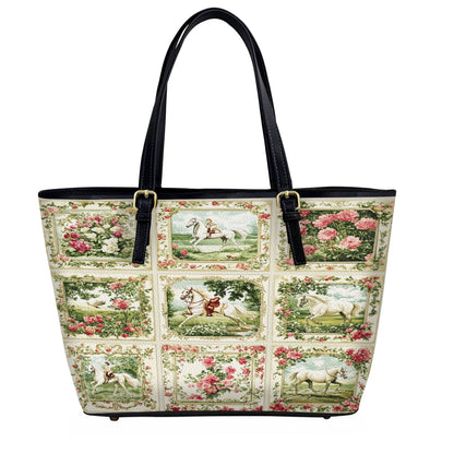 Lorva Leather Tote Bag Horse Charm Floral Grace