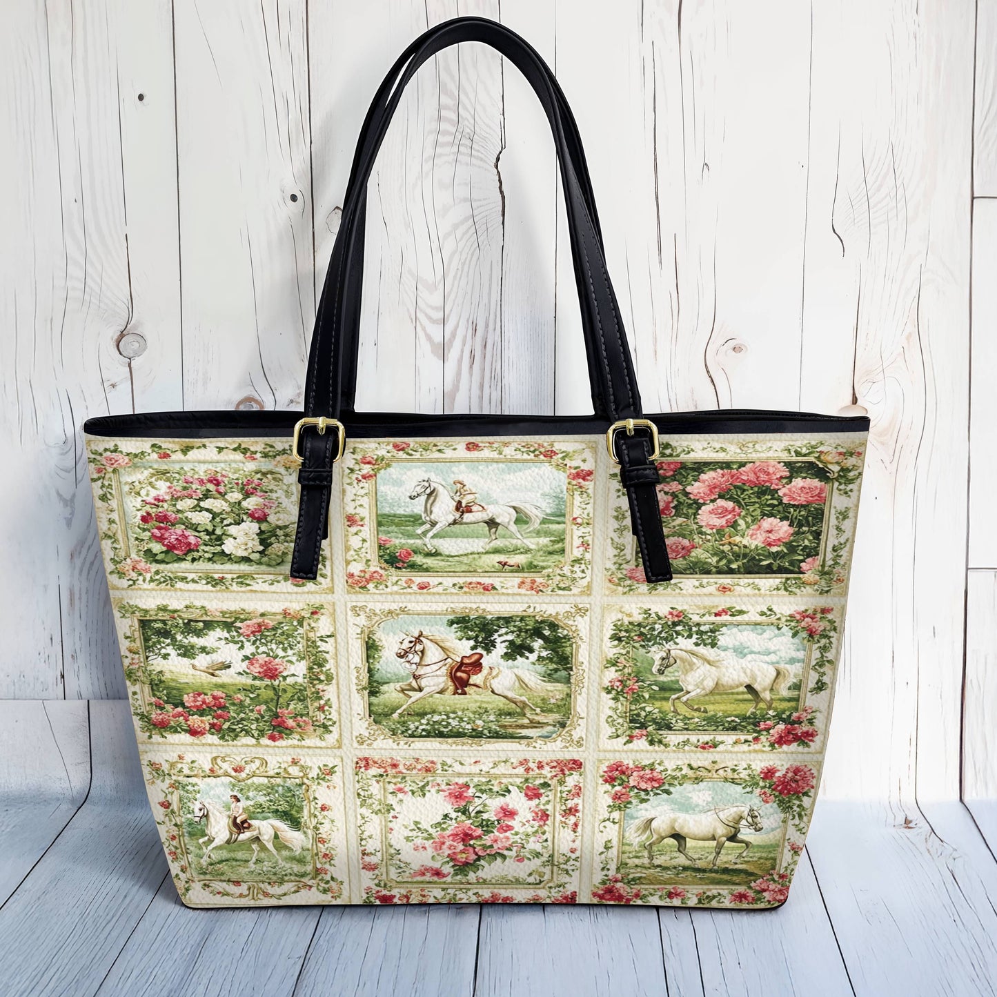 Lorva Leather Tote Bag Horse Charm Floral Grace