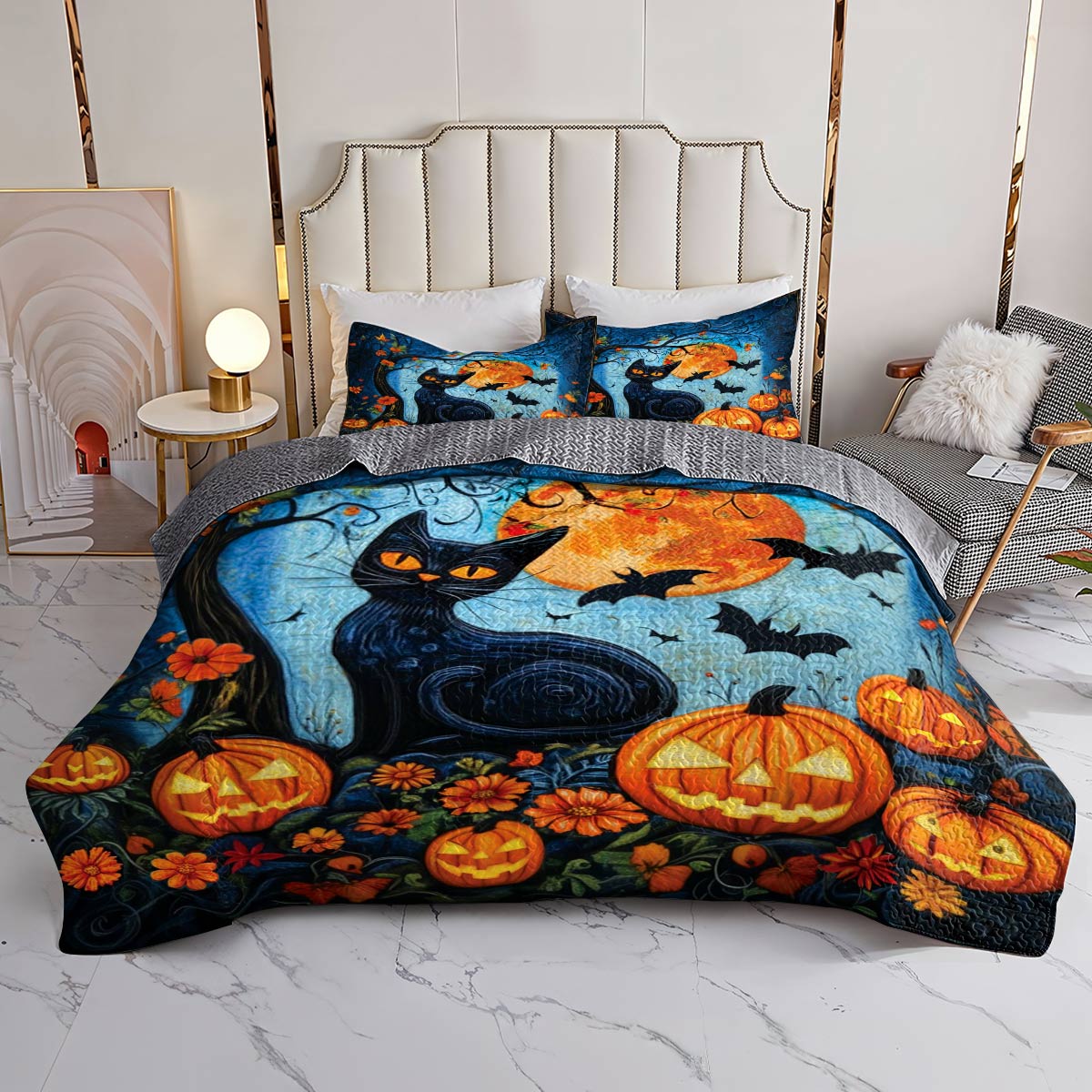 Halloween Lorva All Season Quilt 3-Piece Set Moonlit Meow