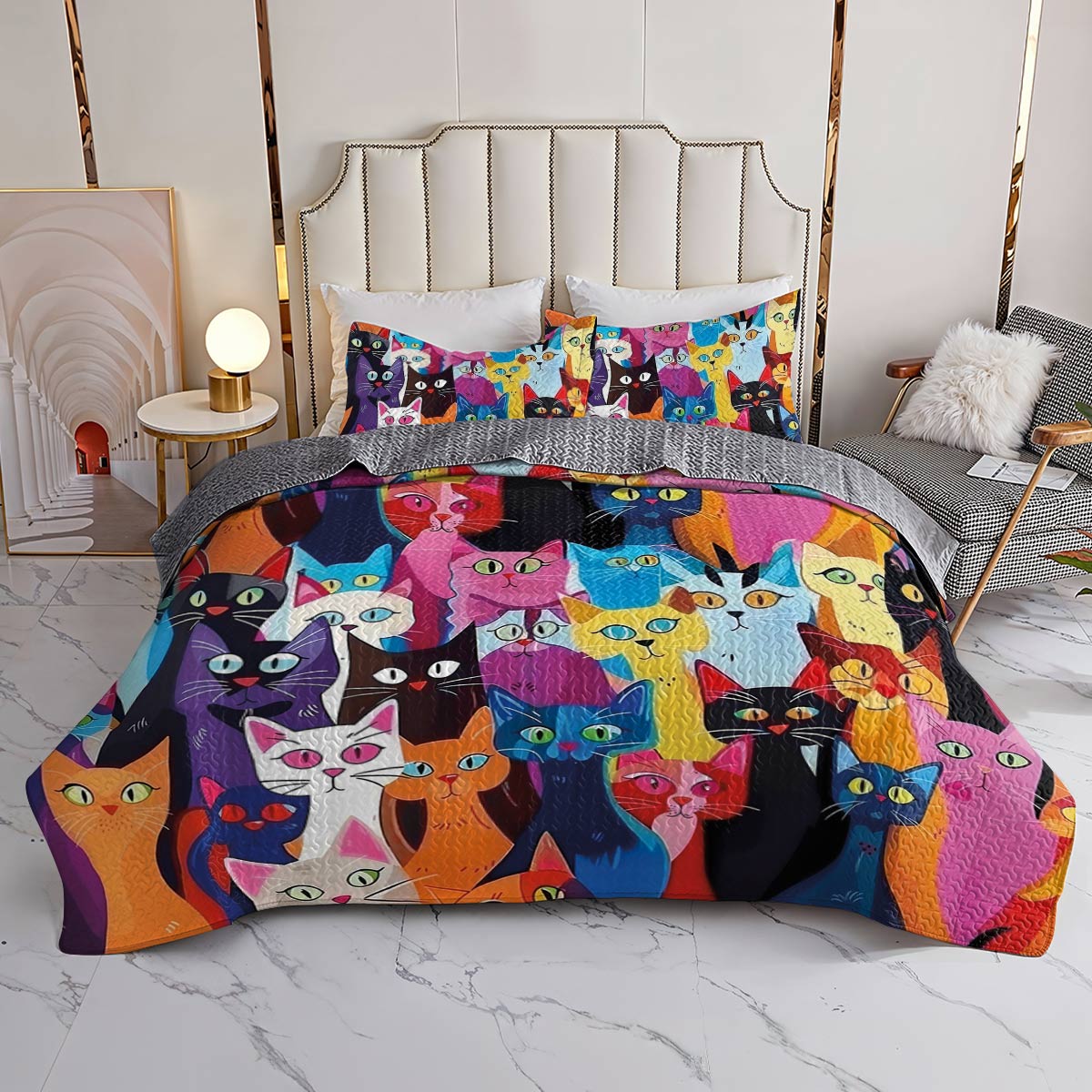 Lorva All Season Quilt 3-Piece Set Colorful Cats
