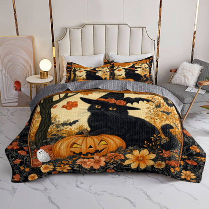 Halloween Lorva All Season Quilt 3-Piece Set Black Cat’s Autumn Magic