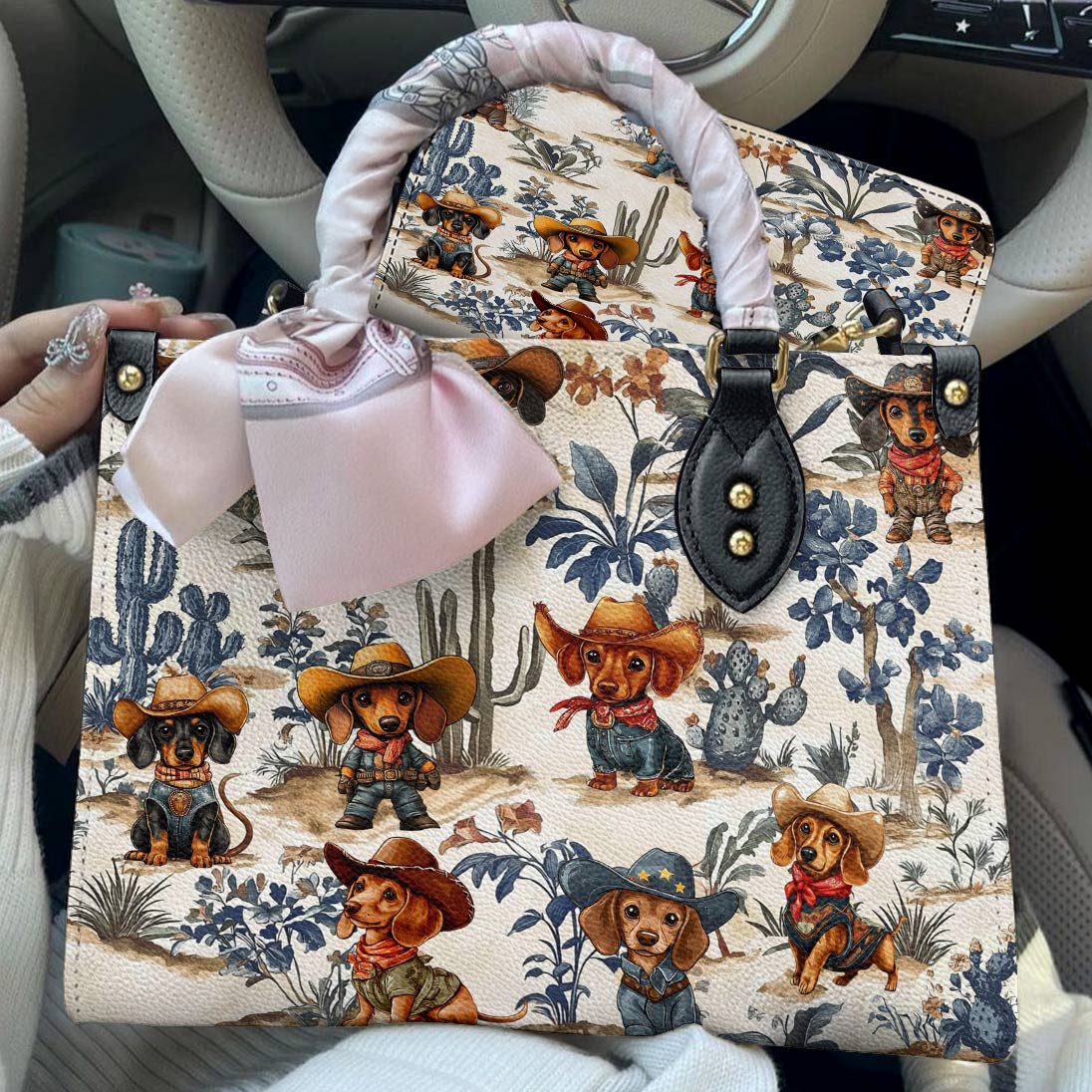 Lorva Dachshund Leather Bag Cowpoke Blues & Blooms