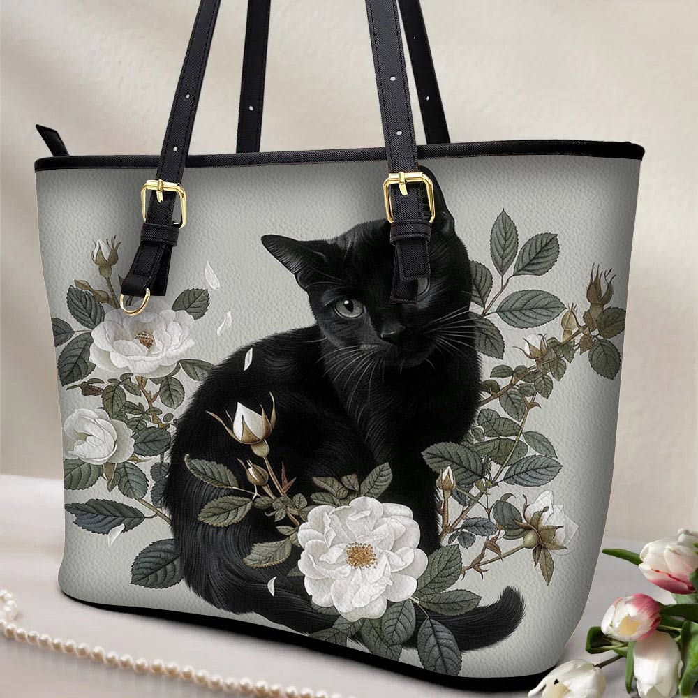 Lorva Leather Tote Bag The Enchanted Black Cat