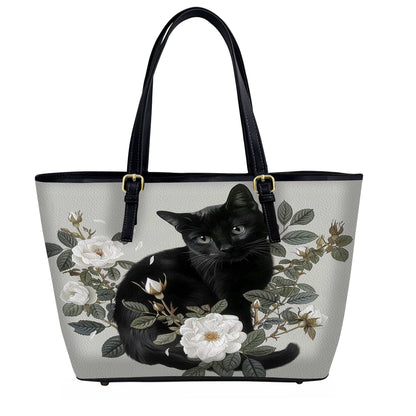 Lorva Leather Tote Bag The Enchanted Black Cat