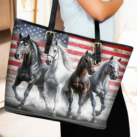 Lorva Leather Tote Bag Strength Horses