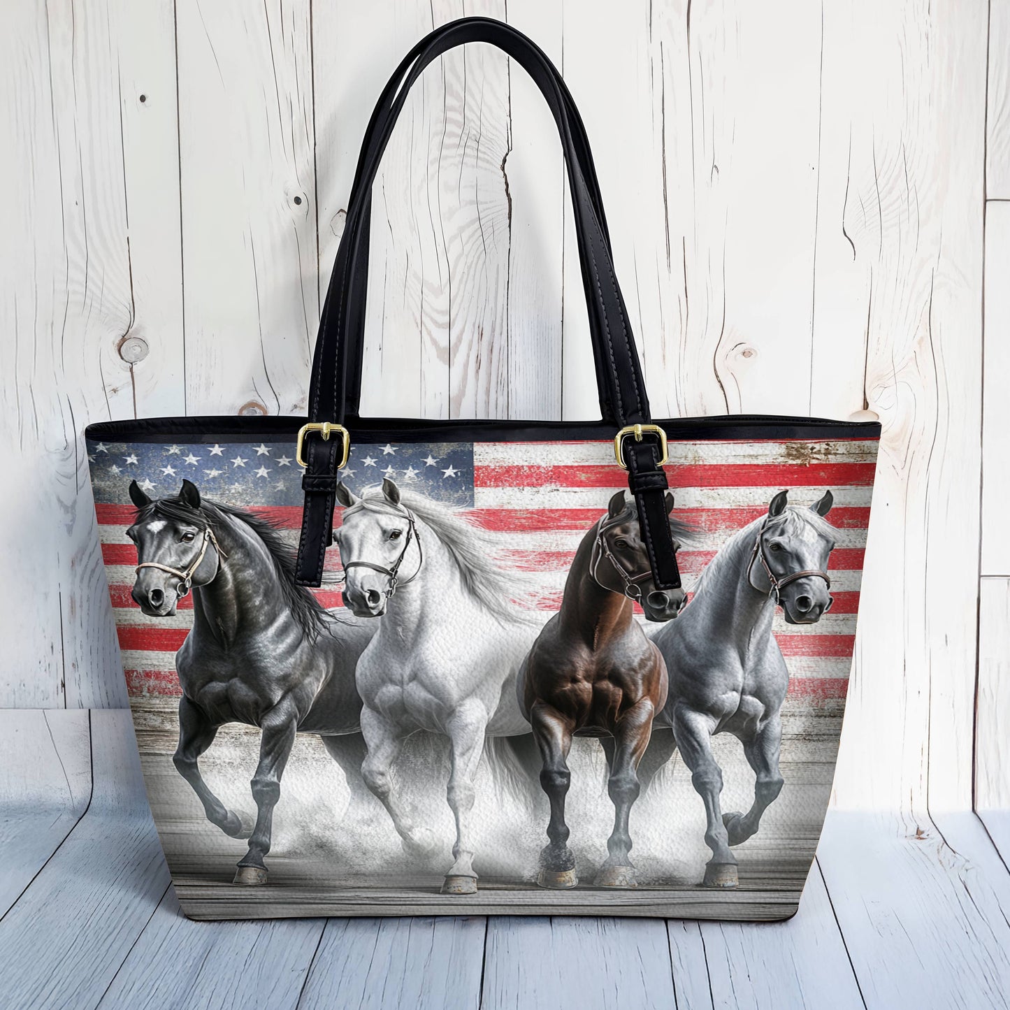 Lorva Leather Tote Bag Strength Horses