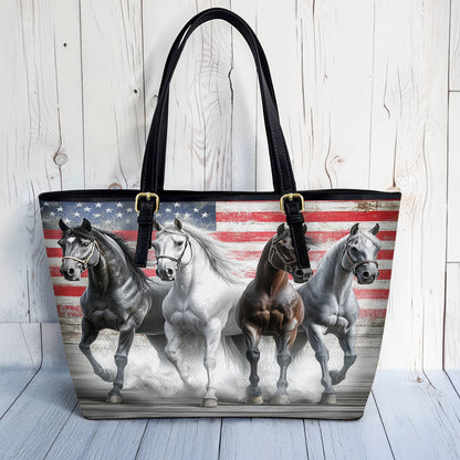 Lorva Leather Tote Bag Strength Horses