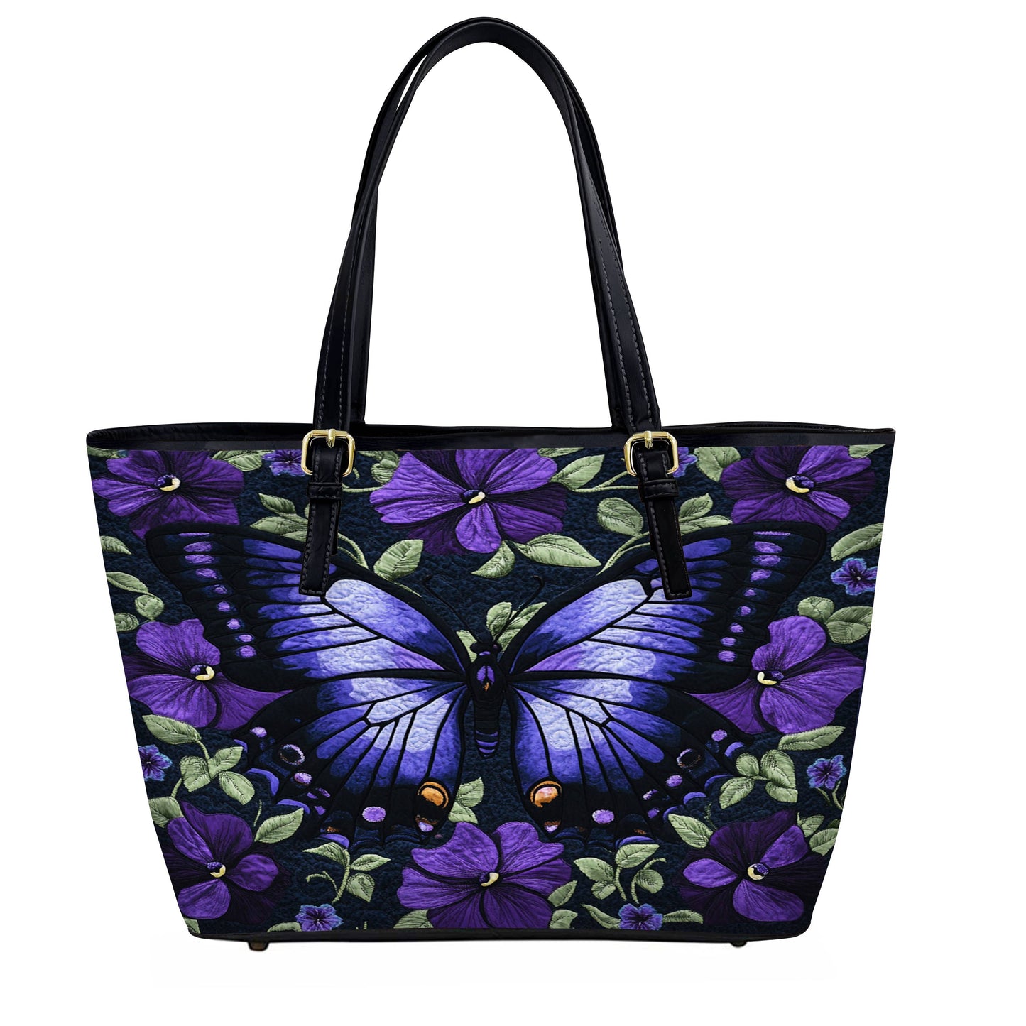 Lorva Leather Tote Bag Purple Floral Butterfly