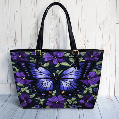 Lorva Leather Tote Bag Purple Floral Butterfly