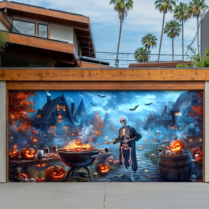 Lorva Halloween Garage Door Banner Decoration Skeleton’s Halloween BBQ
