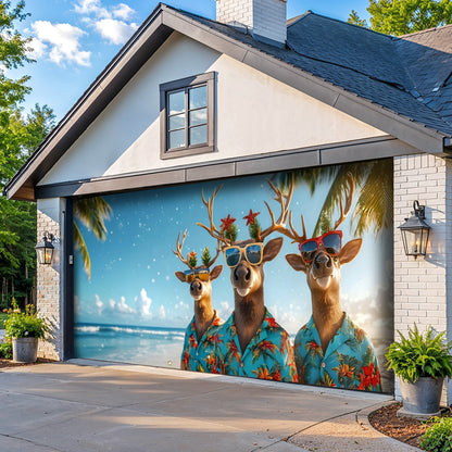 Lorva Christmas Garage Door Banner Decoration Santa’s Tropical Reindeer Crew
