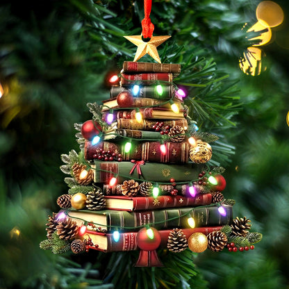 Lorva Reading Acrylic Ornament Vintage Bookstack Christmas Tree