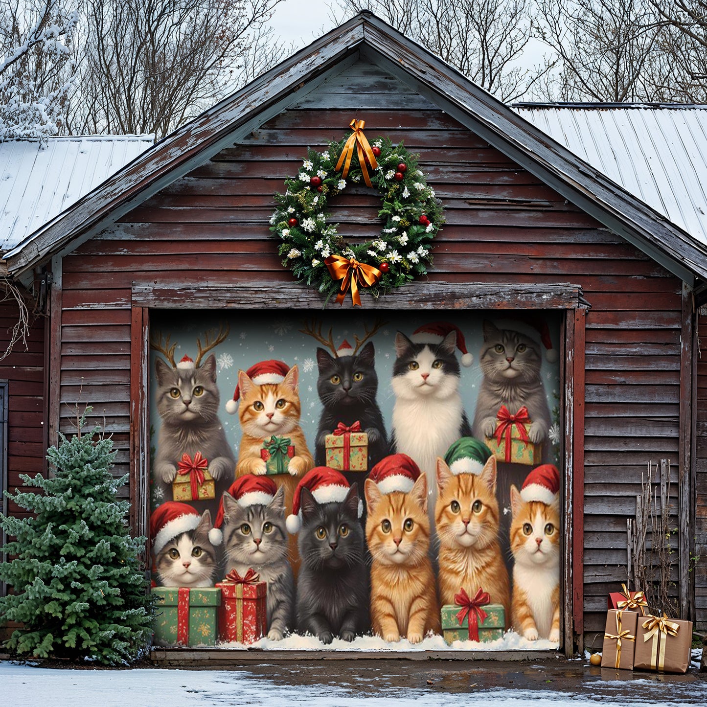 Lorva Cat Christmas Garage Door Banner Decoration Friends