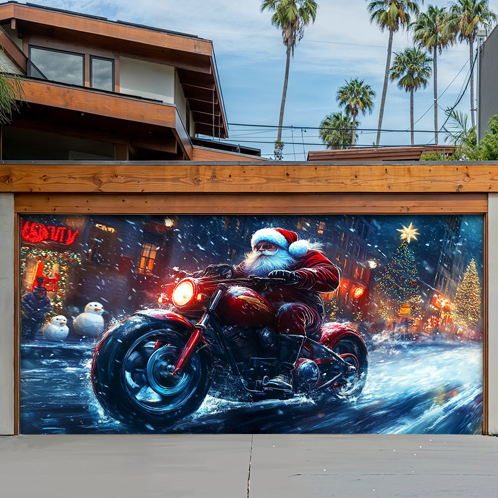 Lorva Christmas Garage Door Banner Decoration Santa’s Holiday Thunder