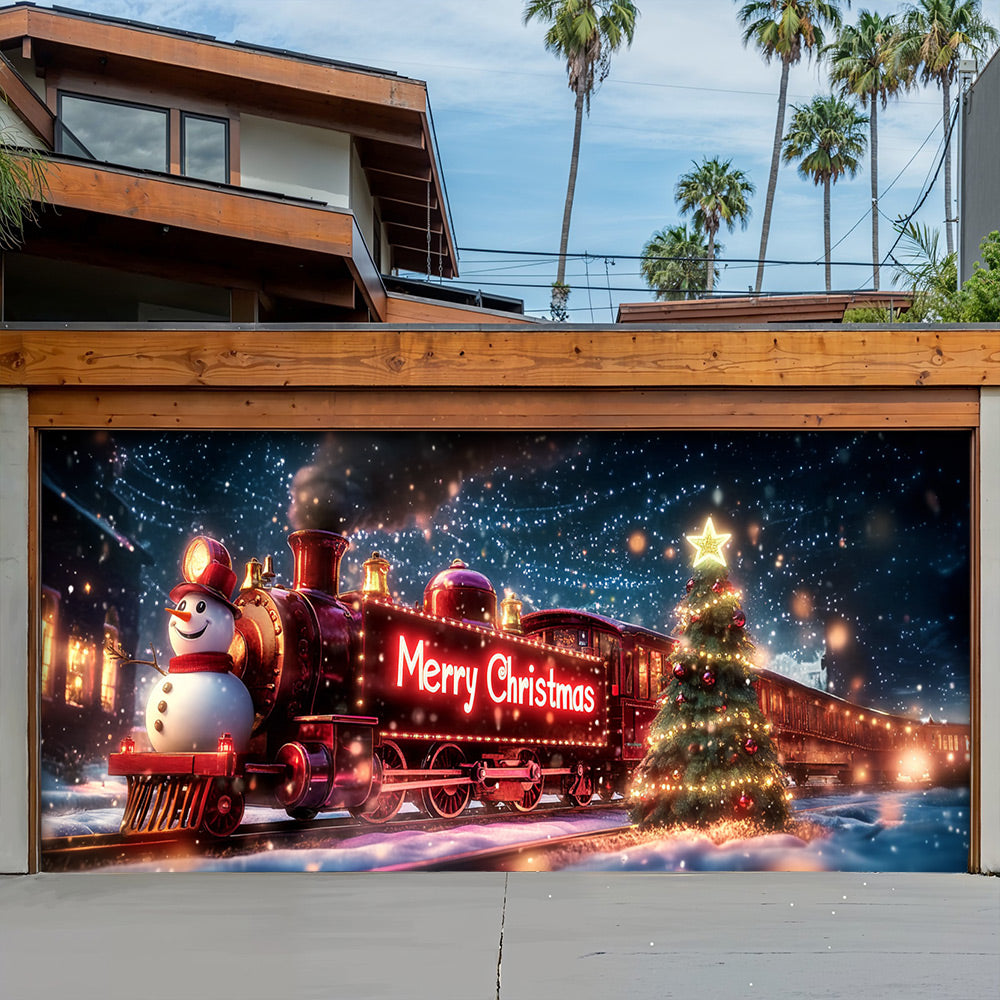 Lorva Christmas Garage Door Banner Decoration Snowman Christmas Night Express