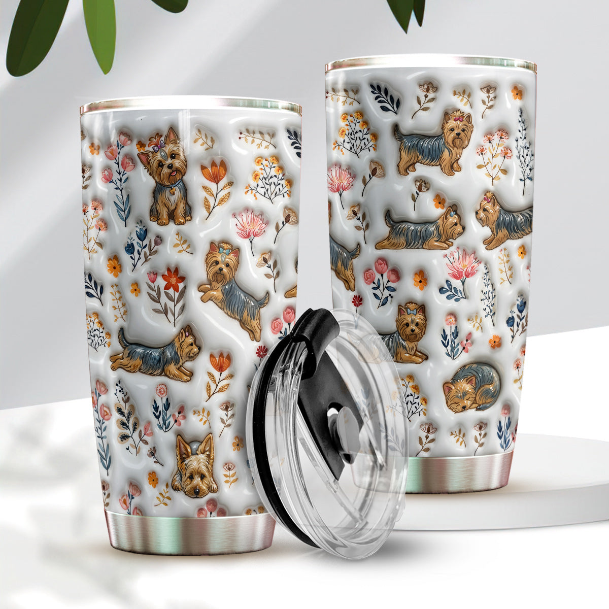 Lorva Yorkie 20Oz Flat Print Tumbler Happy Field Flowers