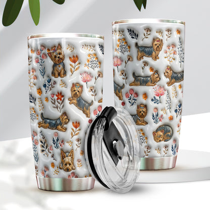 Lorva Yorkie 20Oz Flat Print Tumbler Happy Field Flowers